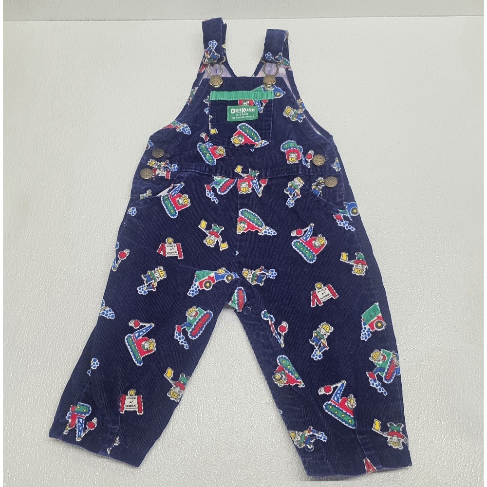 Vintage Oshkosh B'Gosh Blue Corduroy Vestbak Overalls Mice at Work 18 Months